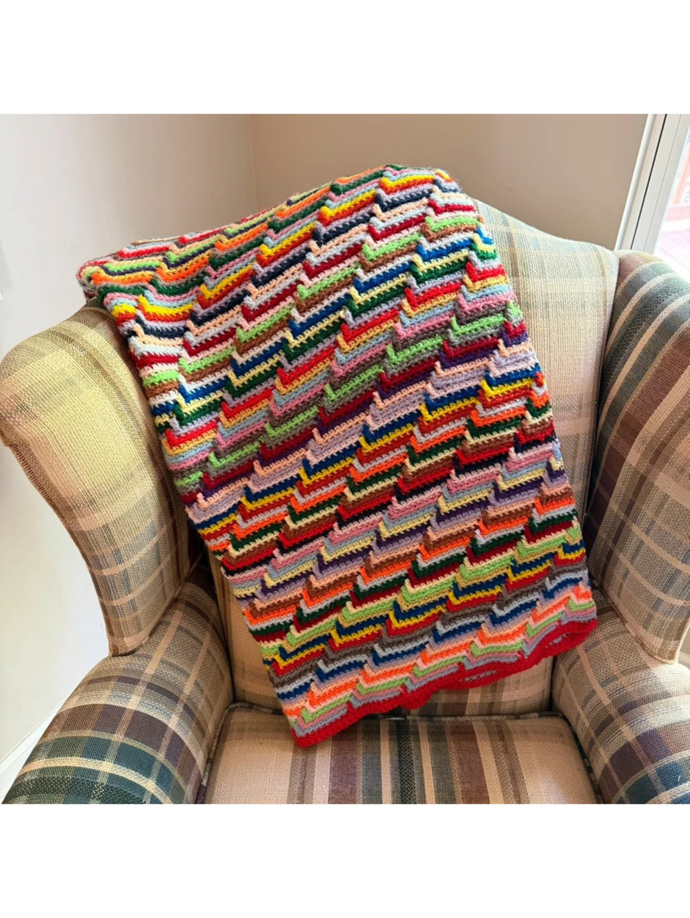 Vintage Handmade Crochet Apache Tears Blanket Rainbow Afghan 41x41